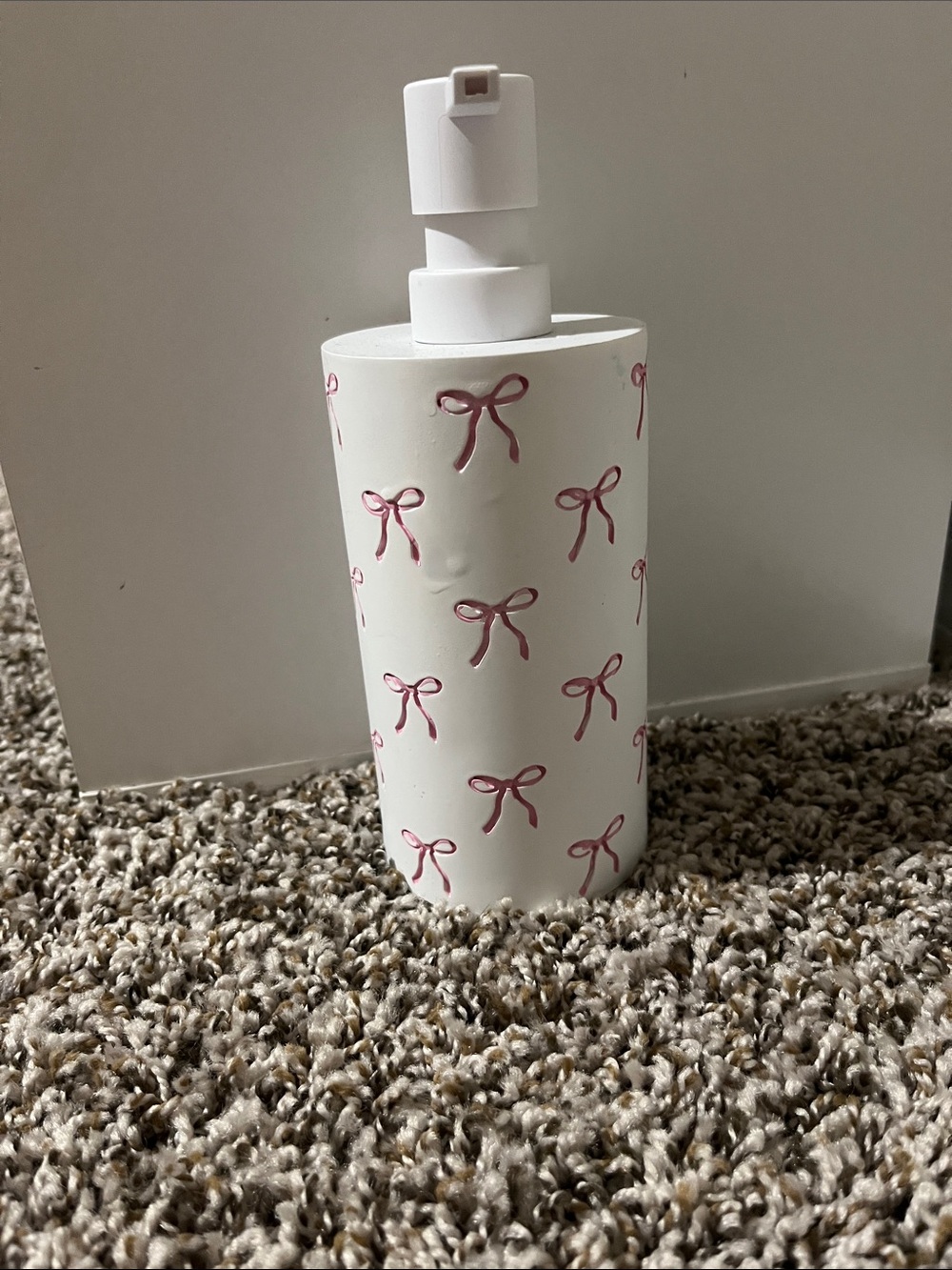 Ceramic Soap Dispenser with Pink Bow Design - White
